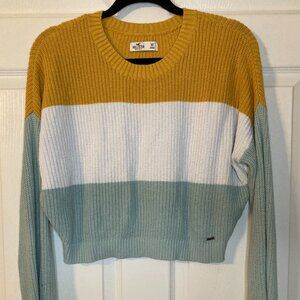 Hollister Women's Color Block Cropped Knit Sweater - Yellow White Aqua - Size M